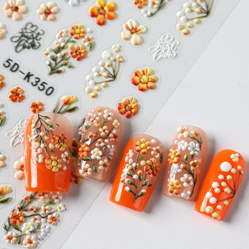 Autocollants pour ongles en relief marguerite 5D, motifs floraux frais de printemps, décalcomanies auto-adhésives en acrylique à cinq pétales, décorations pour Nail Art