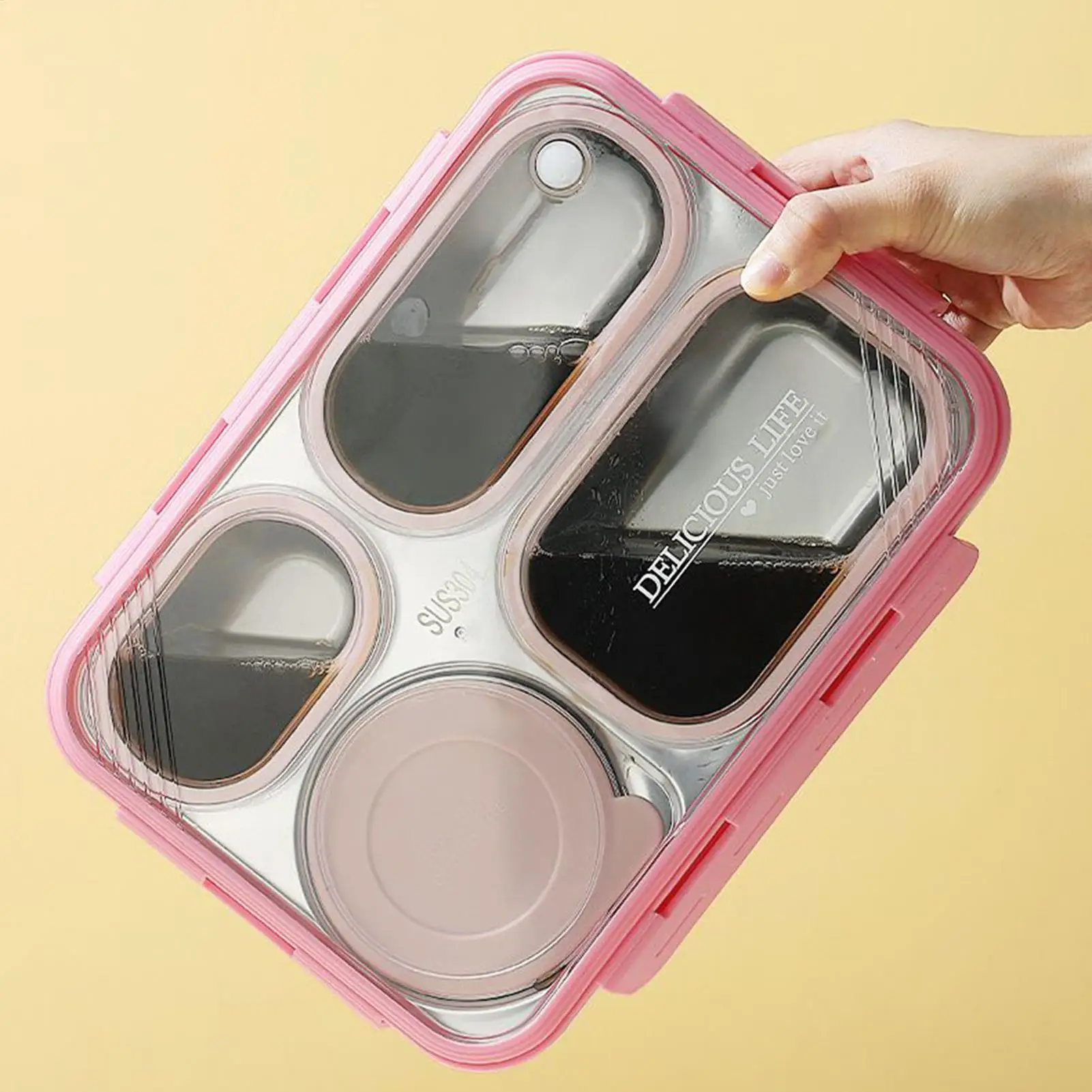 

Steel Lunch Box For Kids 4 Compartment Leak Proof Large Capacity Container Lunch Snack Containers For Offices Camping School