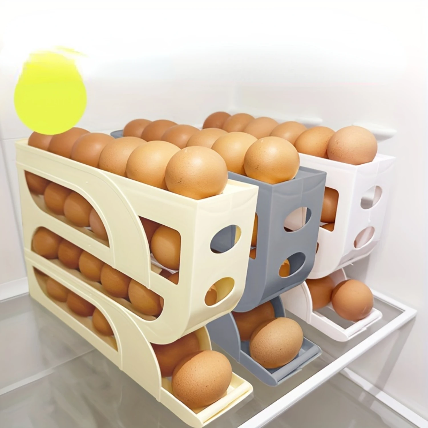 

Auto-Rolling Egg Organizer with Slide Design - Food-Safe Plastic Egg Holder for Refrigerator, Drawer Type Egg Tray Rack, Stacka