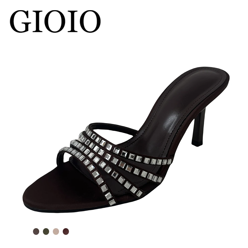 

Новые элегантные женские туфли-лодочки на высоком каблуке с кристаллами и стразами, модные черные босоножки-шлепанцы 2026 года