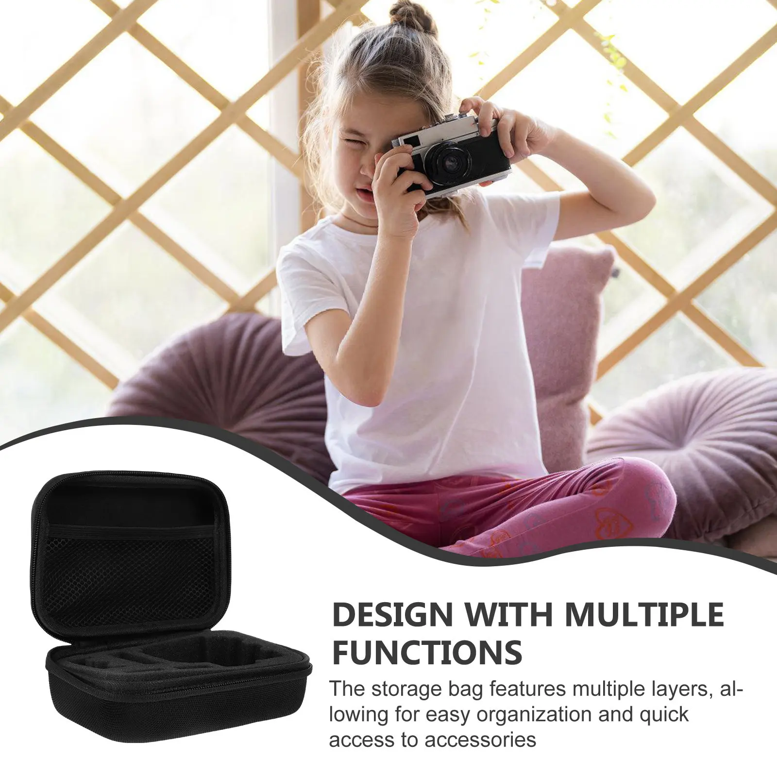 Water Resistant Camera Case Hard Shell Portable Storage Bag for Accessories Multiple Layers Zipper Closure