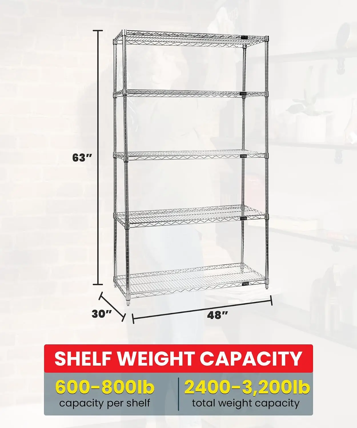 Wire Shelving Starter Kit 4-Tier Chrome Metal Storage Rack 63