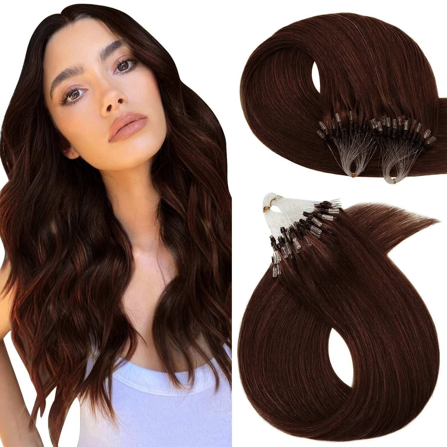 Natural Micro Loop Ring Remy Human Hair Extensions Stick Tipped Hair Fish Line Link Hairpiece Highlight Straight 50 Strands 50g