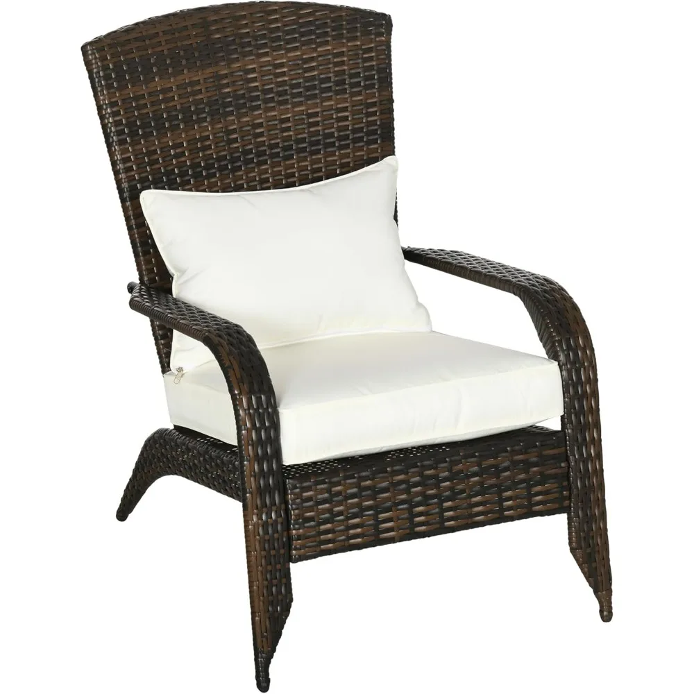 

Outdoor chairs made of rattan and willow on the terrace, with soft cushions, tall curved backrests, and comfortable armrests