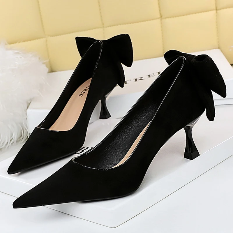 BIGTREE Shoes Bowknot Female Kitten Heels Suede Women Pumps Spring New High-heels Fashion Sweet Ladies Shoes Luxury Pumps