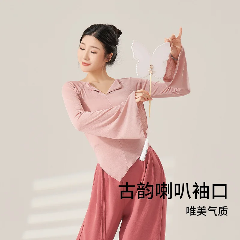 بدلة الرقص الإناث الكبار أنيقة ممارسة قافية الجسم بدلة الرقص الكلاسيكية البوق كم الرقص الصيني الحديث الرقص الكبار