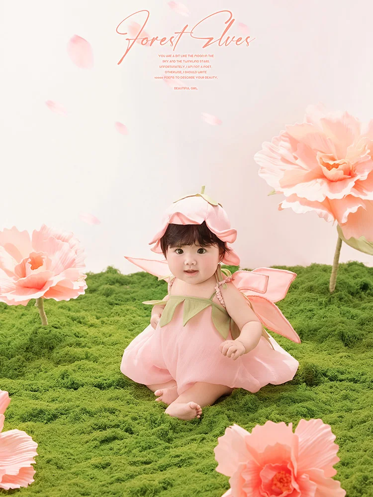 First Birthday Baby Girl Photo Session Outfit Magical Fairy Themed Dreamy Pink Fairy Dress+wings+hat Set for Professional Studio