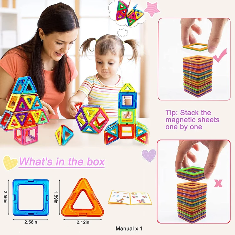 Magnetic Construction Set DIY Magnet Building Blocks STEM Toys Learning Educational Constructor Toys for Boys and Girls Kids