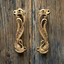 IMPEU Peacock Figurine Door Handles Pulls, Antique Vintage Style Handle, Handcrafted Brass Window Wardrobe Pull