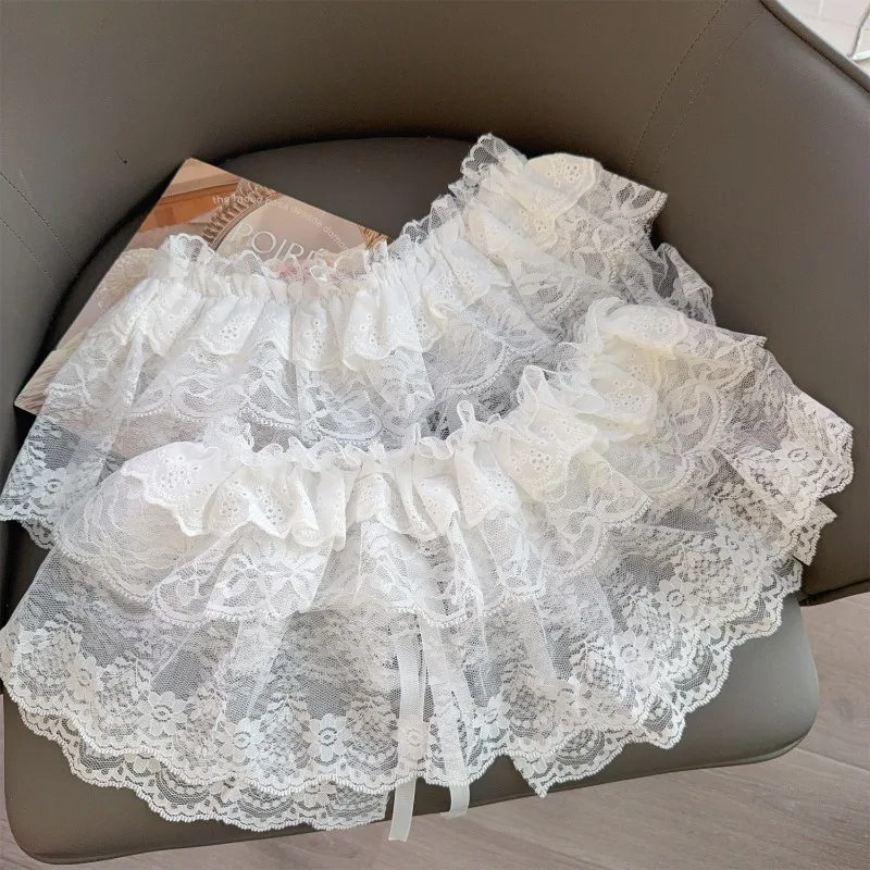 Y2K الكورية الأبيض الدانتيل تنورة صغيرة الطبقات الشارع الشهير الدانتيل يصل الكشكشة هملين Harajuku عالية الخصر مطوي تنانير للسيدات الملابس