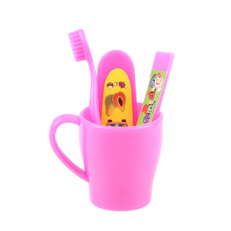 4Pcs/Set Doll Toothbrush Miniatures Toothpaste Tube Cup Bathroom Decoration Accessories Dolls Dollhouse Mini Kit Tools For Girls