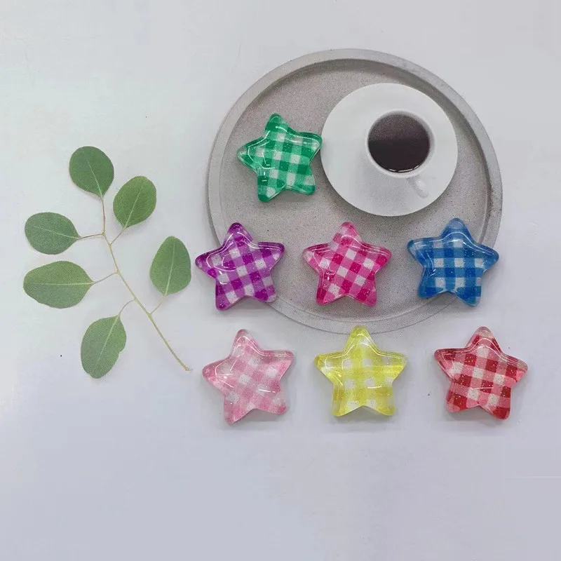 

10Pcs Square Lattice Five-Pointed Sta Resin DIY Shoes Hat Icebox Barrette Mobile Phone Case Scrapbook Cream Glue Flat Back Resin