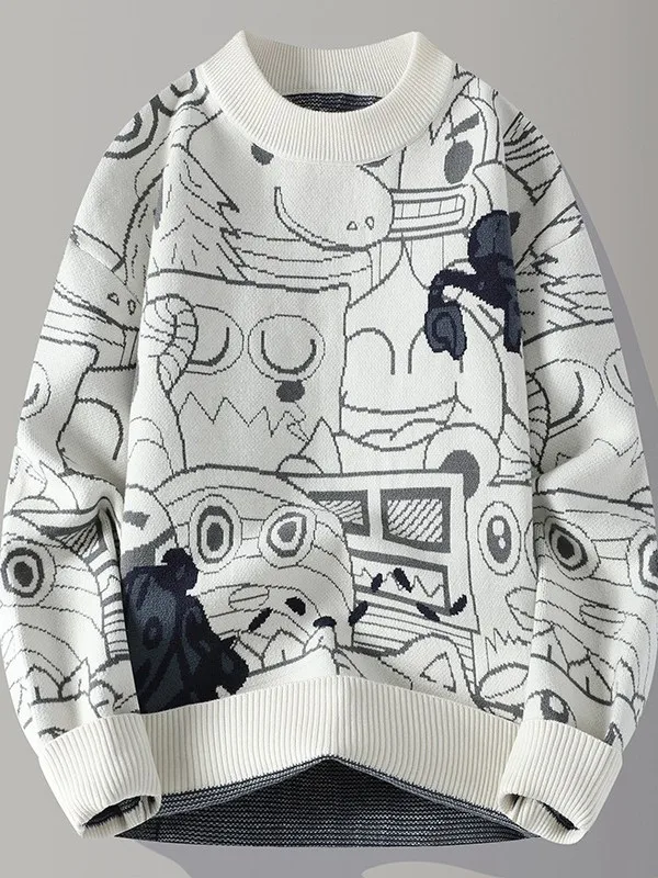 

Осенне-зимний утепленный свободный вязаный свитер для подростков-мальчиков: модный, универсальный, повседневный, удобный, с длинным рукавом