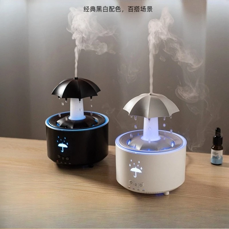 Rotating Umbrella Shape Aroma Diffuser - Large Mist Output Humidifier with Colorful LED Lights & Remote Control for Home Use