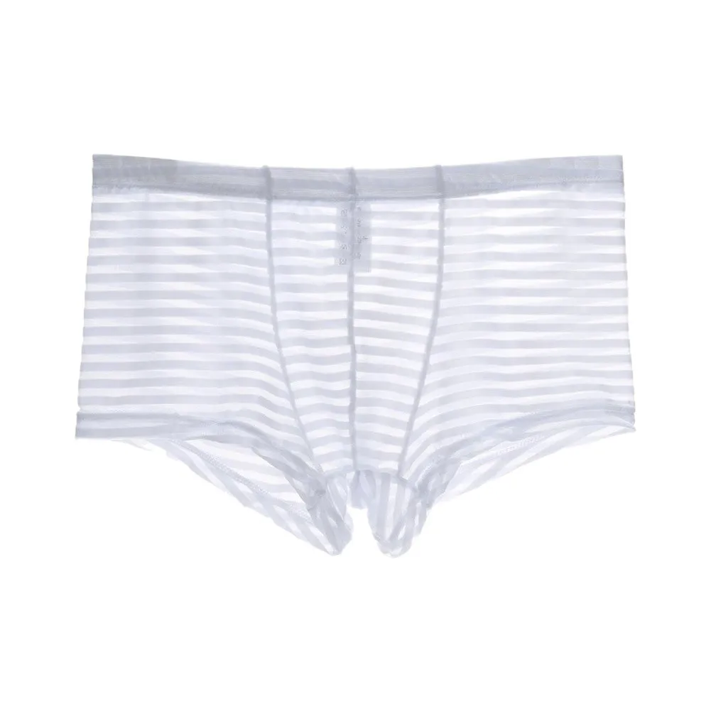 Men Boxer Mens Underwear Boxers Sexy Stripe Men's Mesh Transparent Boxer Low Waist Ultra-thin Ice Silk Sexy Breathable