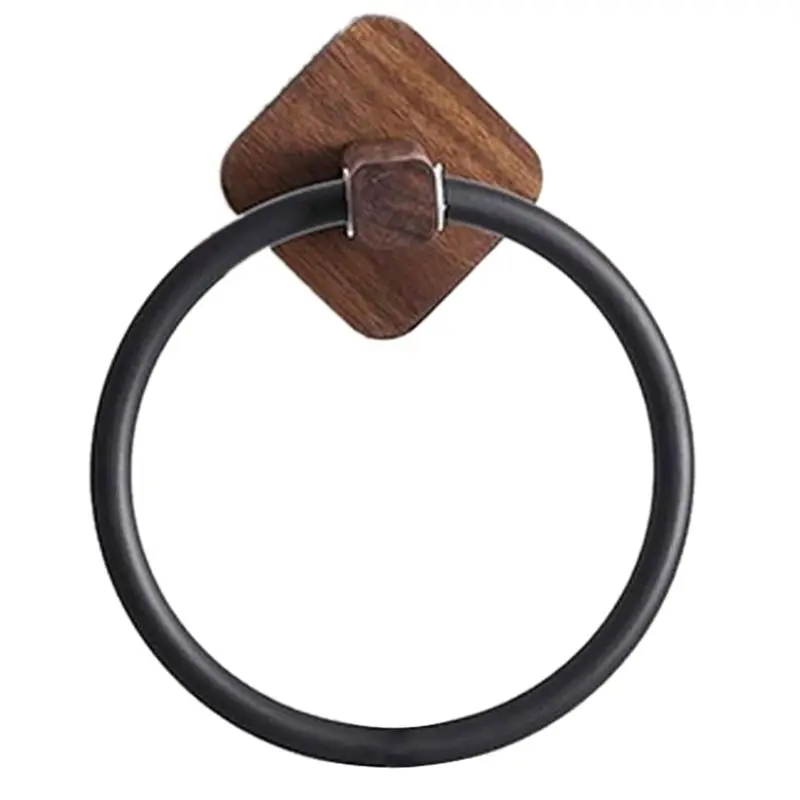 

ABKY-Wooden Wall-Mounted Towel Ring Holder Self-Adhesive Wood Design For Bathroom Dryer Hook LB7064