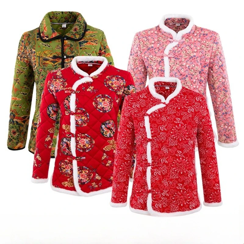 

Chinese Traditional Jacket Floral Plus Size Slim Fit Winter Coat Cheongsam Button Chinese Tang Coat Woman