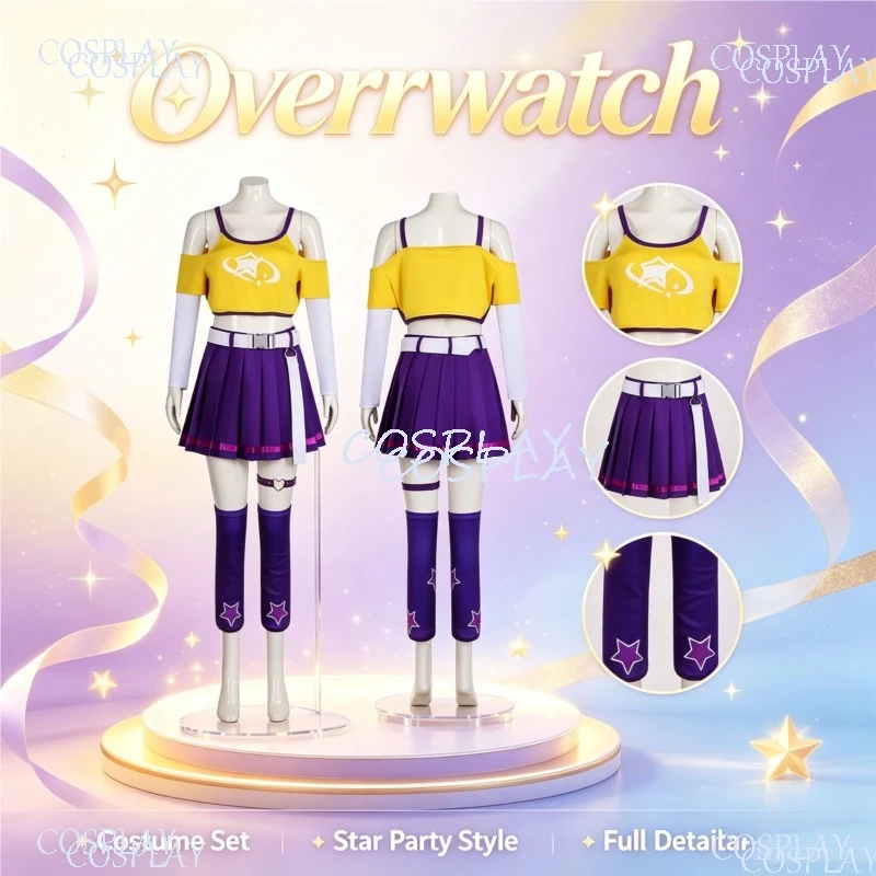 Overrwatch Loverwatch Cosplay Outfit Junoo Purple Yellow Short Costume Halloween Comic‑con Women Role‑play Suit