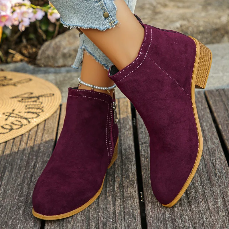 أحذية نسائية مريحة ومتعددة الاستخدامات، سحابات جانبية جديدة بمقدمة مدببة، أحذية قصيرة بسيطة وعصرية، أحذية شتوية قصيرة #6