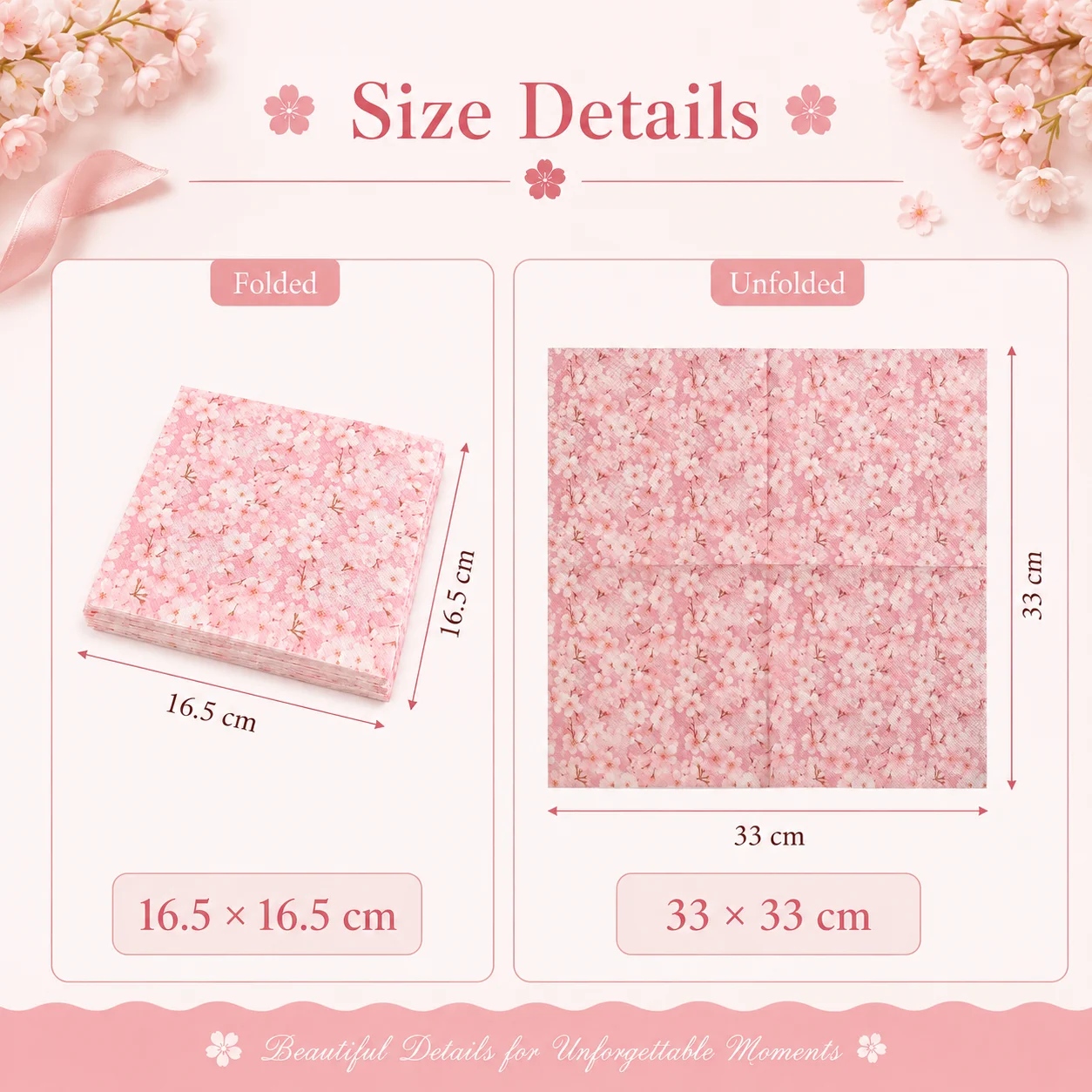 20 Sheets 33 * 33cm 2Ply Pink Cherry Blossom Napkins for Picnic Party Decoration, Colorful Printed Paper, DIY Decoupage Paper