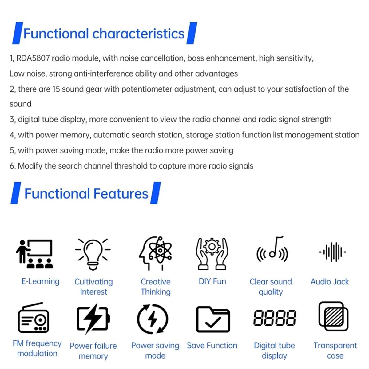 ABNJ Kit de bricolaje de Radio multifunción 87-108MHz FM Radio ajustable módulo DIY pantalla Digital LED volumen ajustable sin carcasa