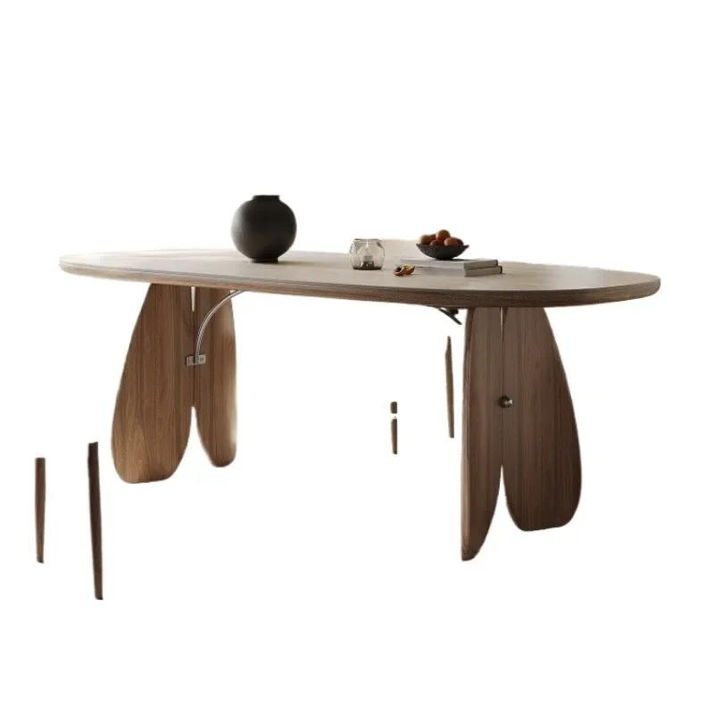 French wabi style solid wood dining table modern simple rectangular high-end Italian Nordic ash wood travertine