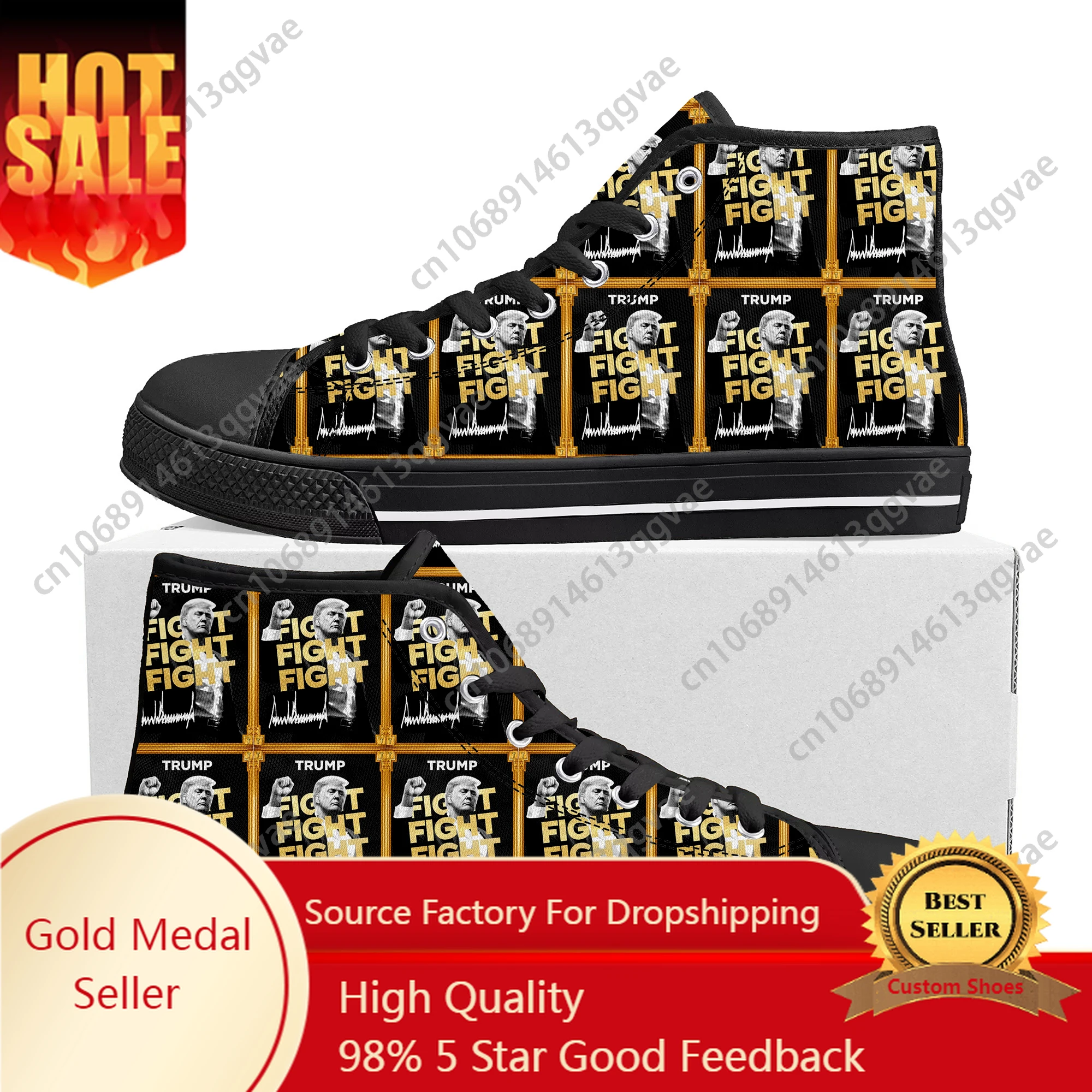 

Trump Coin Fight Fight Fight High Top High Quality Sneakers Mens Womens Teenager Canvas Sneaker Custom Made Couple Shoes