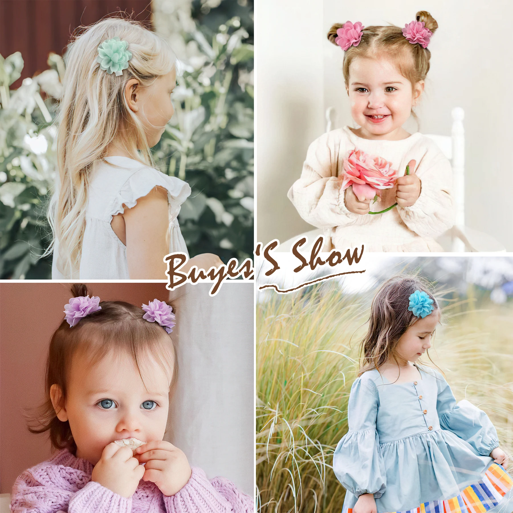 50Pcs Baby Girls Hair Accessories Set Hair clips Hair Tie Set Elastic Hairbands Flower Hair Clip Ponytail Holders for Kids