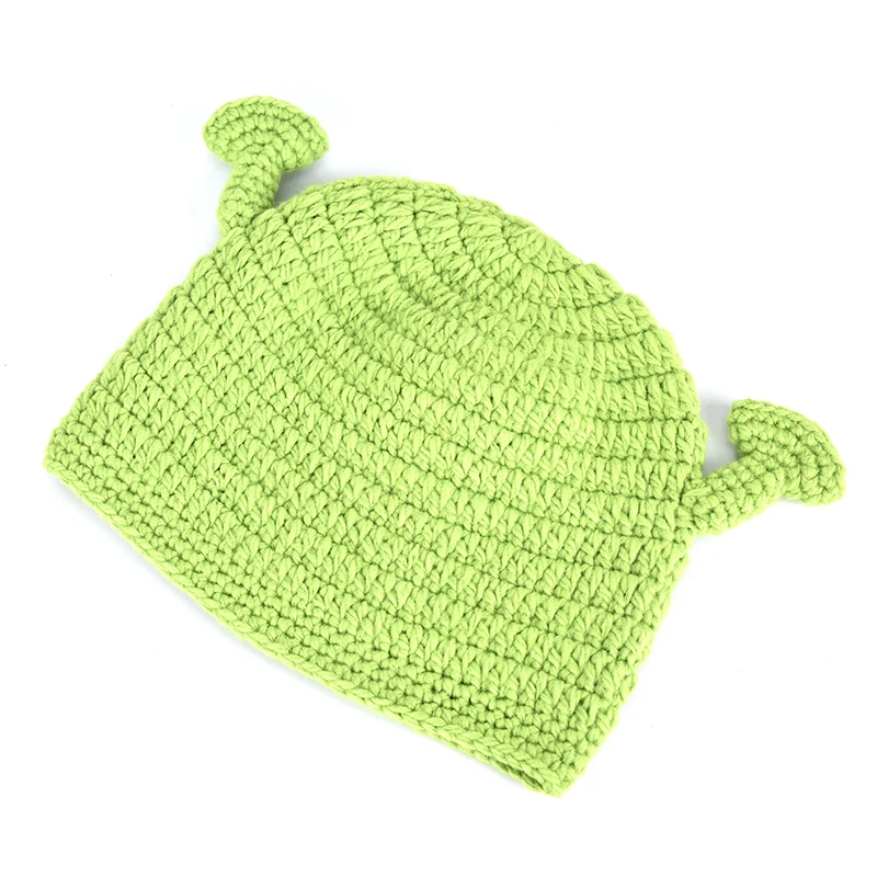 Unisex Balaclava Monster Shrek Wool Winter Knitted Hats Green Party Funny Cap