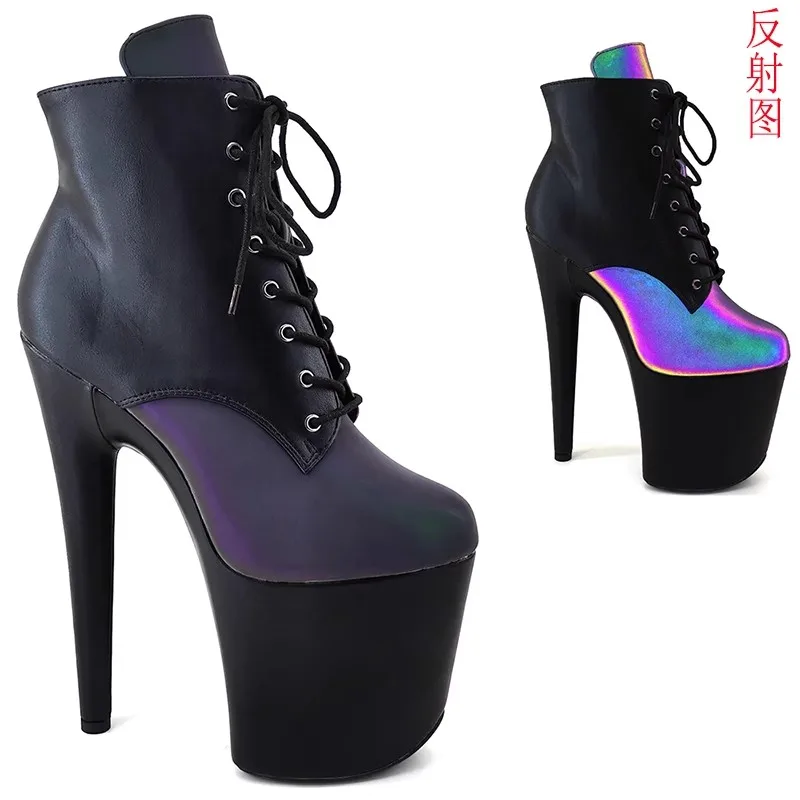 

LAIJIANJINXIA New 20CM/8Inch Holographic Upper Women's Platform Party High Heels Modern Ankle Boots Pole Dance Shoes 146