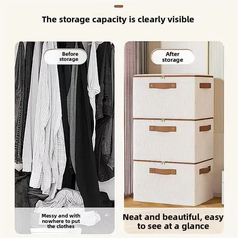 Cotton Linen Foldable Clothes Storage Box With Zipper Lid Portable Space Saving Durable Wardrobe Organizer For Home Closet Use view 6