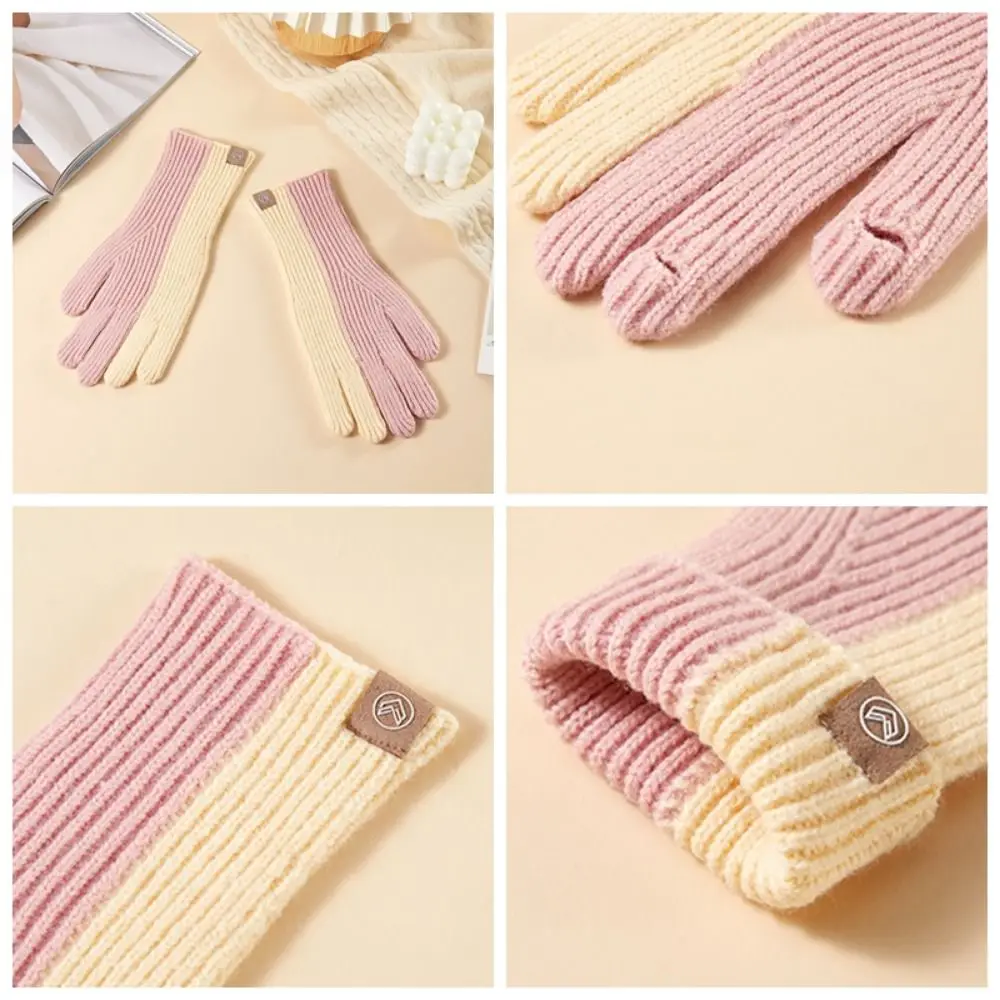 

Удобные двухцветные зимние вязаные перчатки, морозостойкие ветрозащитные варежки с сенсорным экраном, дышащие женские перчатки для улицы