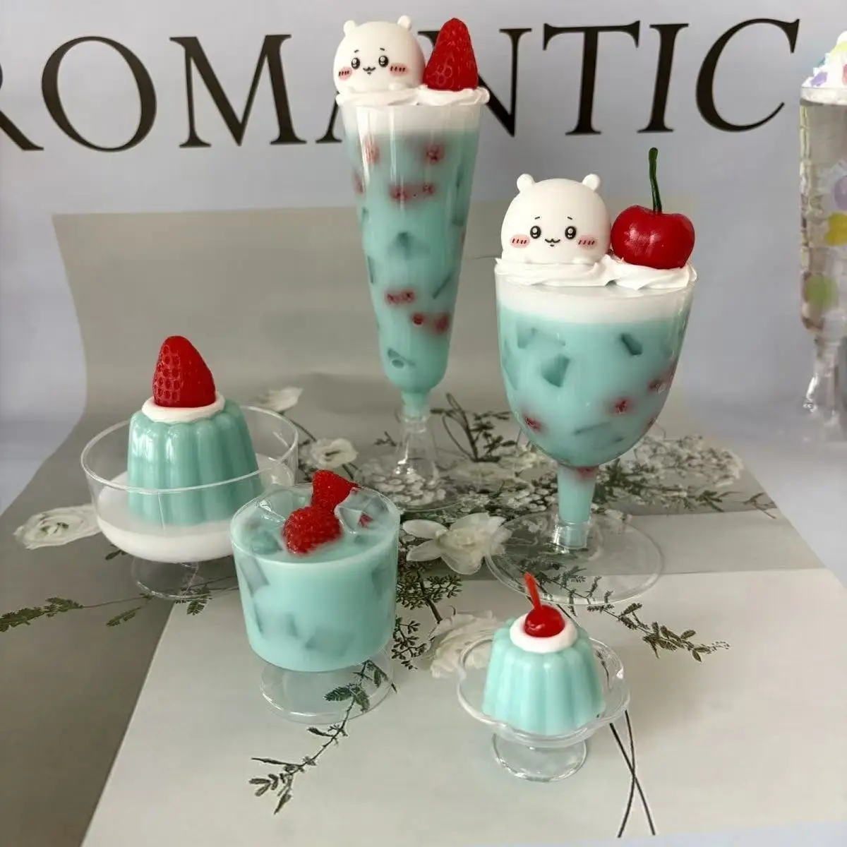 Adorno de pudín Kawaii 2D, crema de menta, gelatina de cereza, decoración de postre, accesorios de fiesta de té de estilo japonés coreano, regalo de cumpleaños para niña bonita