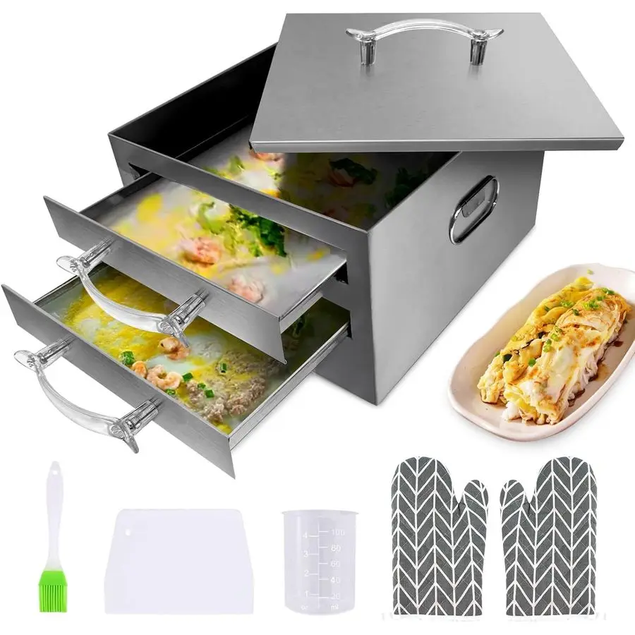 Rice Roll Steamer, Stainless Steel Rice Noodle Roll Steamer with Acrylic Handle Steam Tray, Top Open Rice Noodle Roll Machine, f