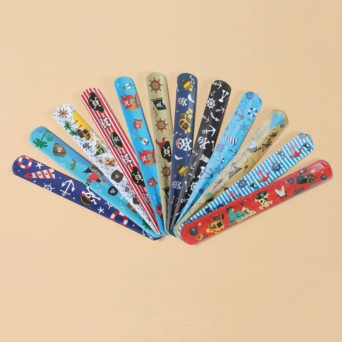 12 piezas pulseras de bofetadas con temática pirata, juguetes, Regalos divertidos de fiesta para niños, tema pirata, decoración para fiesta de cumpleaños, decoración para fiesta de bienvenida de bebé