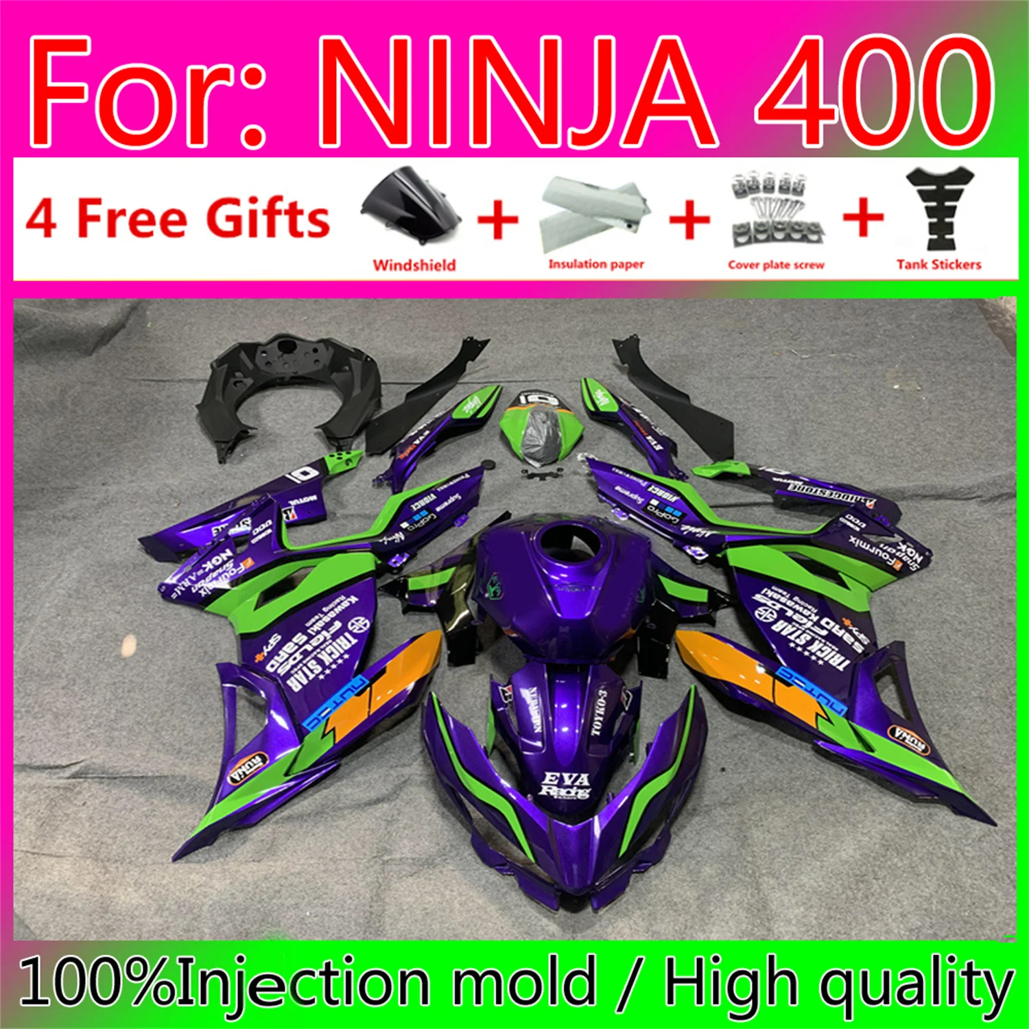 

New ABS Injection Molded Plastics Fairings Kit For Kawasaki Ninja400 Ninja 400 18 20 Kawasaki Ninja 400 18-20 Fairing green