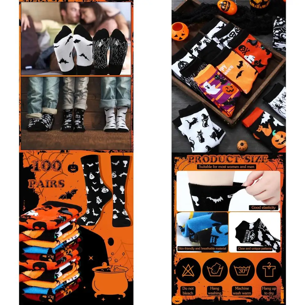 

100 Pack Women's Festive Crew Socks: Christmas & Halloween Gift Set