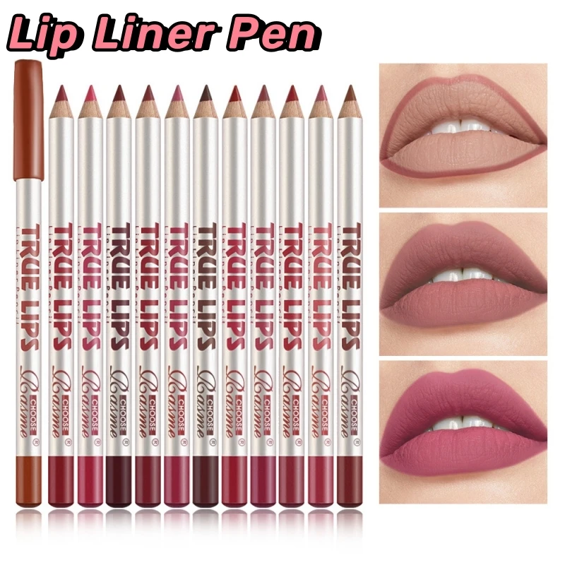 12 Colors Professional Wood Lip Liner Set Non Stick Cup Matte Velvet Lipstick Pen Waterproof LongLasting Pigment Lip Tint Cosmet