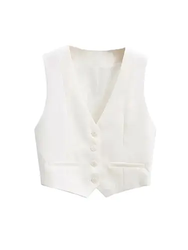 Imagen 2 del producto Chaleco recortado con botones delanteros para mujer, ropa de abrigo Vintage sin mangas con cuello en V, Tops elegantes