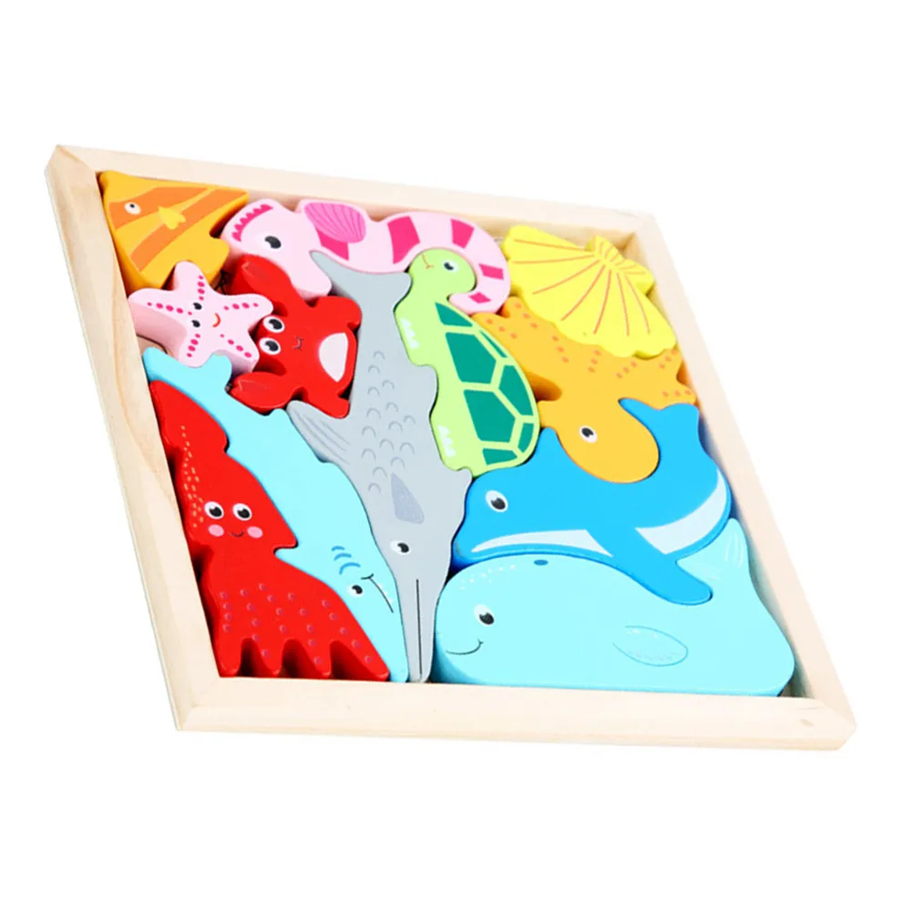 

1Set Ocean Animal Puzzle Cartoon Wooden Jigsaw Educational Learning Preschool Creative Puzzles