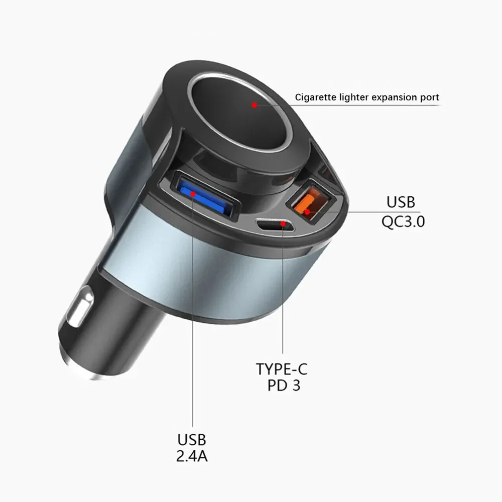 Adaptador de cargador de coche Universal 4 en 1, enchufe USB tipo C, adaptador de carga rápida automático, adaptador de encendedor de coche,