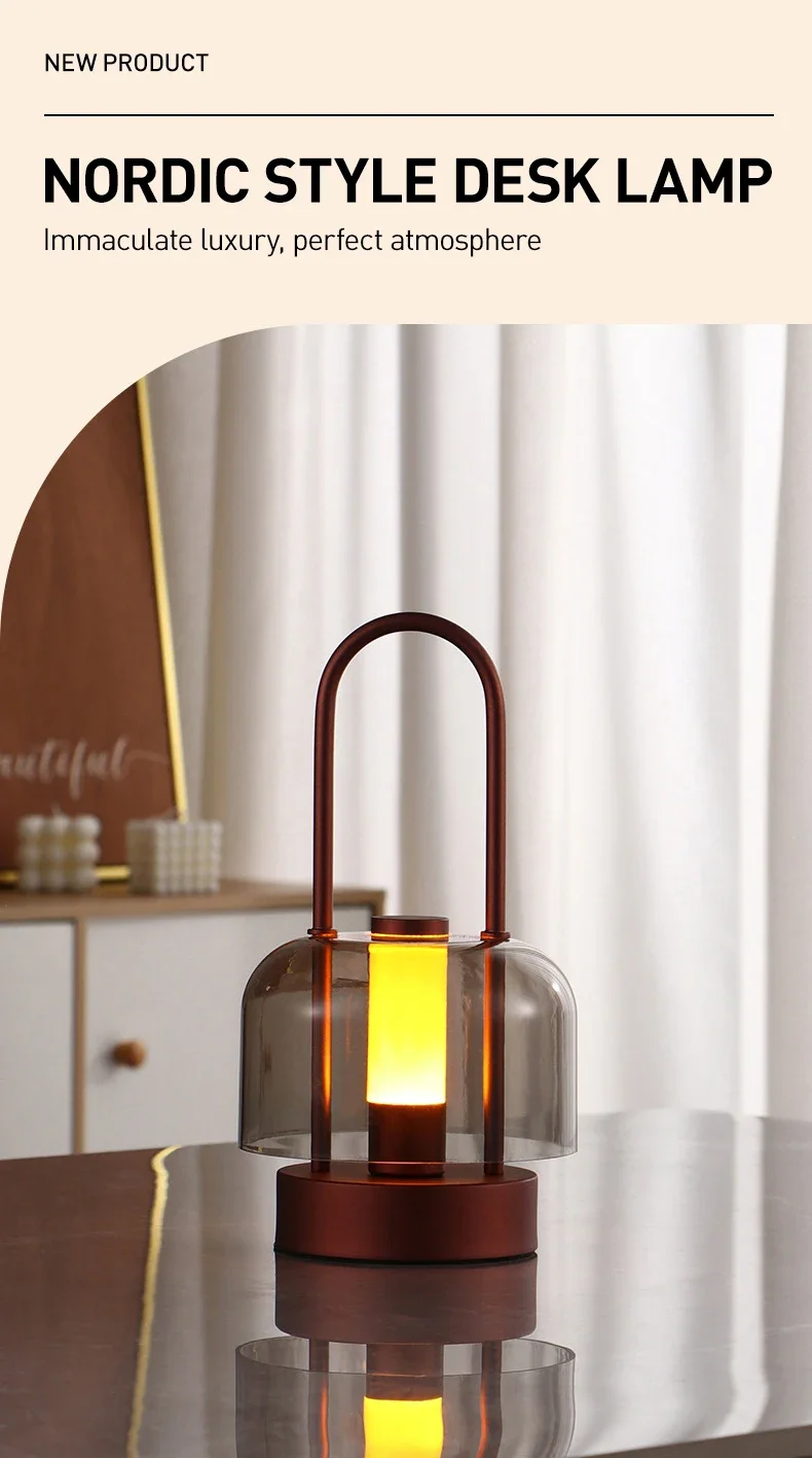 Modern Retro Nordic Desk Lamp Rechargeable Indoor Table Lamp Camping Lamp Night Light for Bedroom Campe Reading Home Decoration