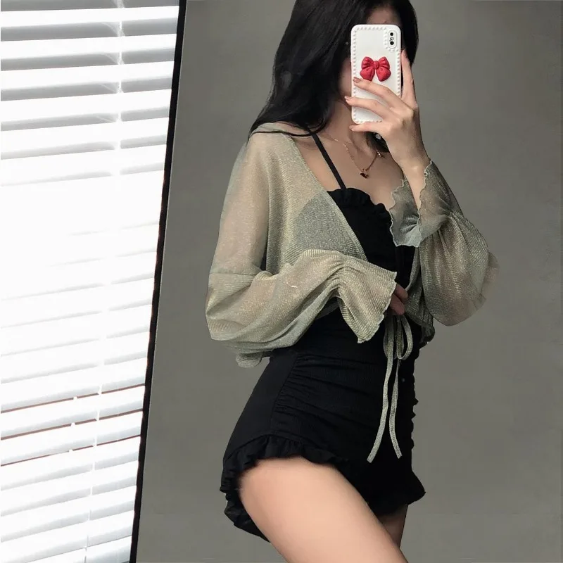 Bikinis Sets Women Pleated Solid Hollow Out Ruffles Sexy Korean Trendy Beach Style Sleeveless Swimsuits Temperament Hot Girls