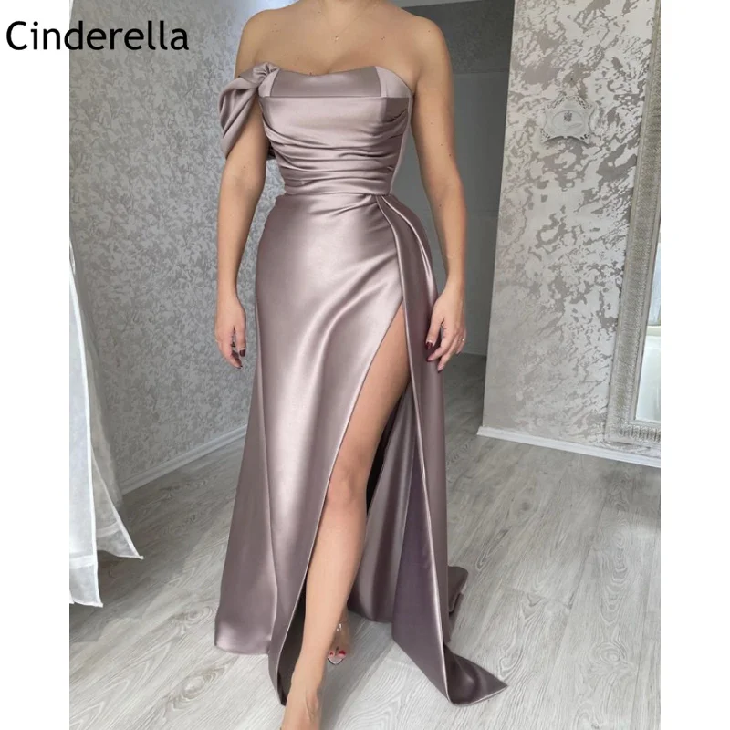 Prom Dresses One Shoulder Sweetheart Sleeveless Mermaid Side Slit Satin Prom Dresses Lace Up Back vestidos de fiesta de noche