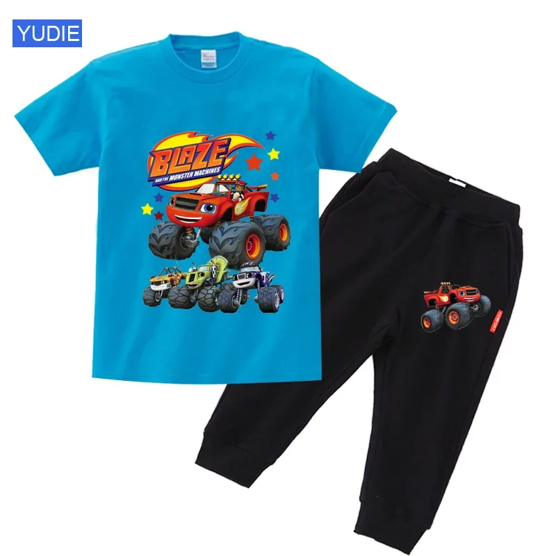 

Blaze and The Monster Machines Cartoon Kids T-Shirts Baby Boys Cool Summer T Shirt Children Boy Girl Clothes Tees Trousers Suit