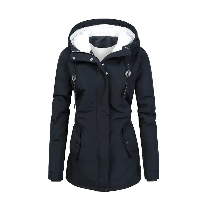 Winter Jacket Women Autumn and Winter Flax Korean Commuter Black Zipper Imitation Silk Cotton Mid Length Coat for Women