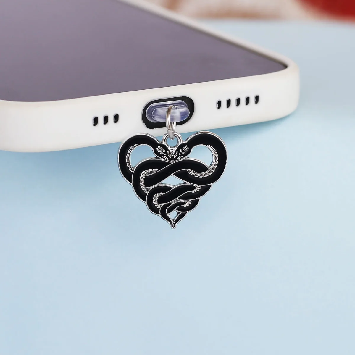 Aksesori Liontin Penutup Debu Ponsel Dekorasi Berbentuk Hati Ular Ganda Tengkorak Cinta Salib Untuk Port Iphone Type-c