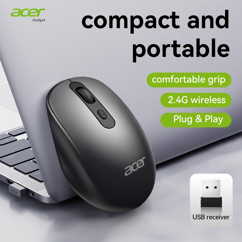 

Acer OMR282 2.4G Wireless Mouse, Silent Click 40dB Ergonomic Optical Mouse, 70g Lightweight, 8m Range, USB Receiver Stored