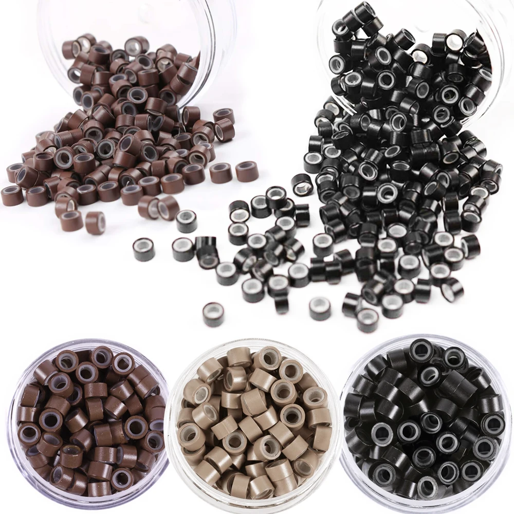 

200/1000Pcs 5.0*3.0*3.0mm Micro Silicone Lined Rings/Links/Beads MICRO Ring Link Crimp Beads Hair Extensions Tools