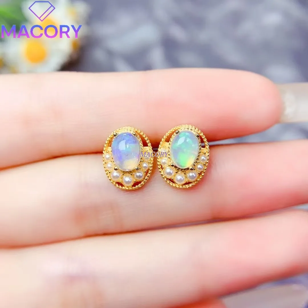 

Новый стиль, модные женские серьги из чистого серебра 925 пробы с натуральным опалом, ювелирные изделия люксового бренда, изысканный модный подарок